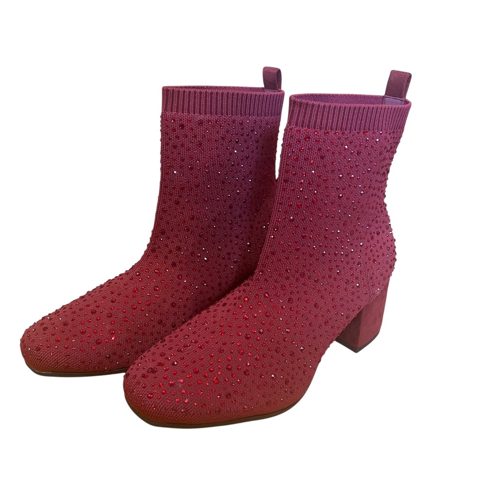 Kenneth Cole Reaction Rida Stretch Jewel Brick Red Rhinestone Boots 7W RL22RSJ09